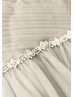 Gray Pleated Tulle Flower Girl Dress With Beaded Belt